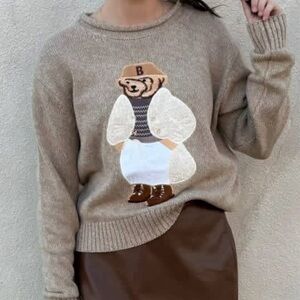 Cozy Beige Sweater with Bear Design